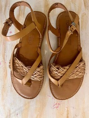 TOMS Tan Braided Strap Leather Sandals